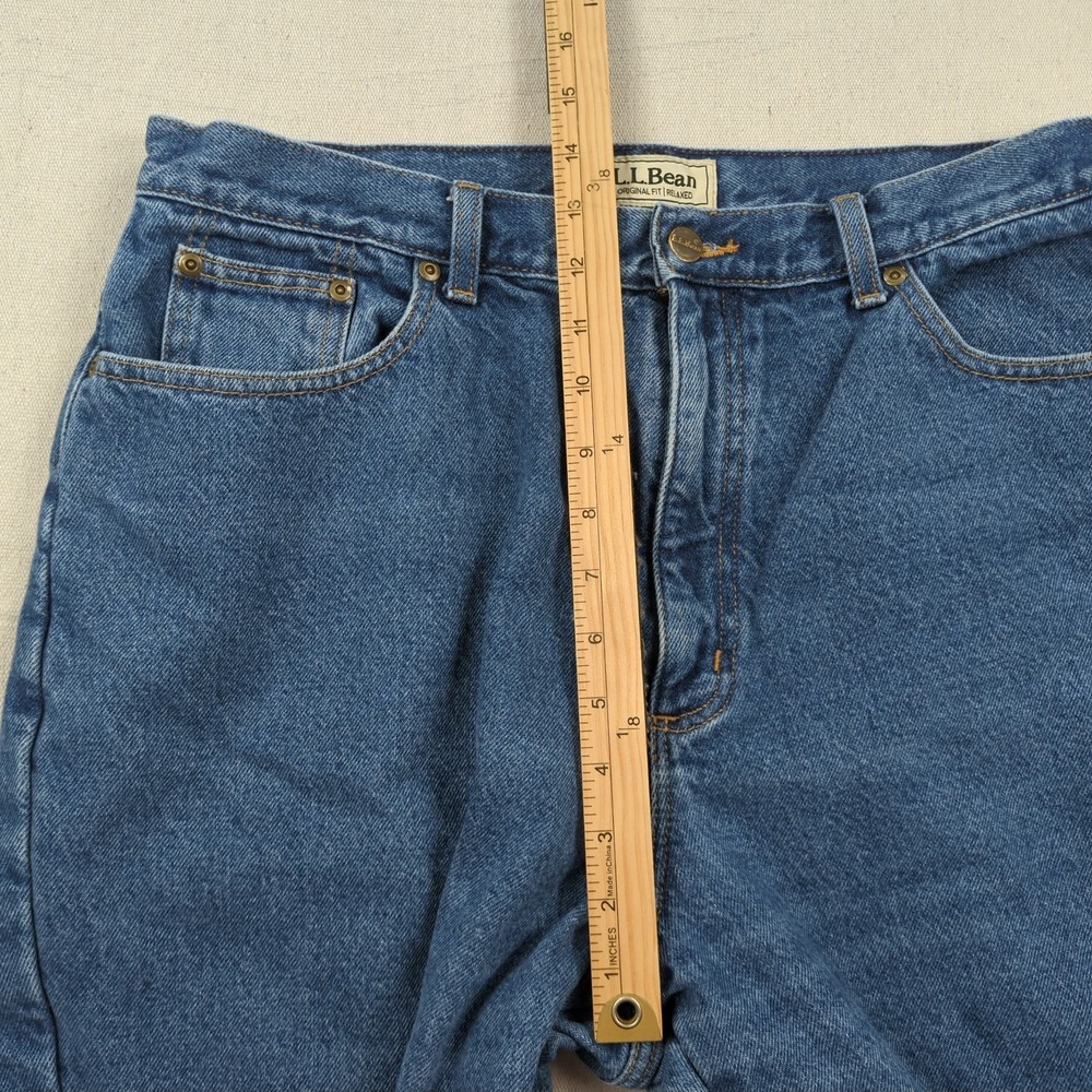 LL Bean Jeans Womens 18 Blue Flannel Lined Denim High Rise Mom - Picture 9 of 16